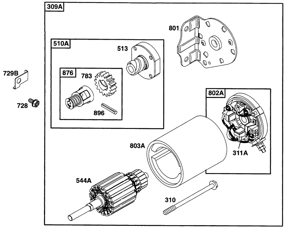 Electric Starter 2 Diagram and Parts List for 28C707-0118-XX  Briggs and Stratton Engine